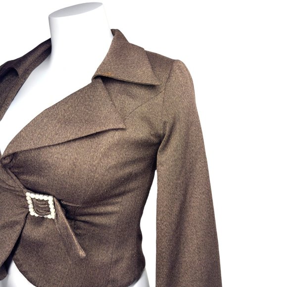 Svetlana Brown Blazer Contrast Lapel Rhinestone Statement Button Closure Size 8 - Picture 4 of 10